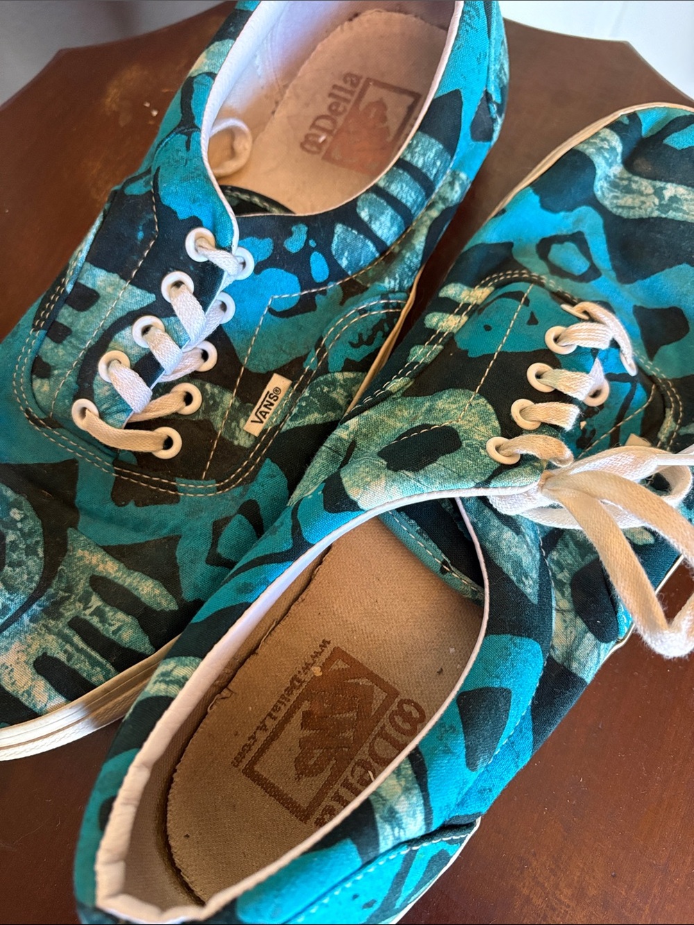 Vans Teal and Black Patterned Canvas Sneakers